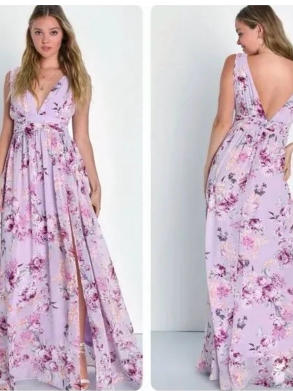 Lulu's Lavender Floral Maxi Dress with Pink Accents